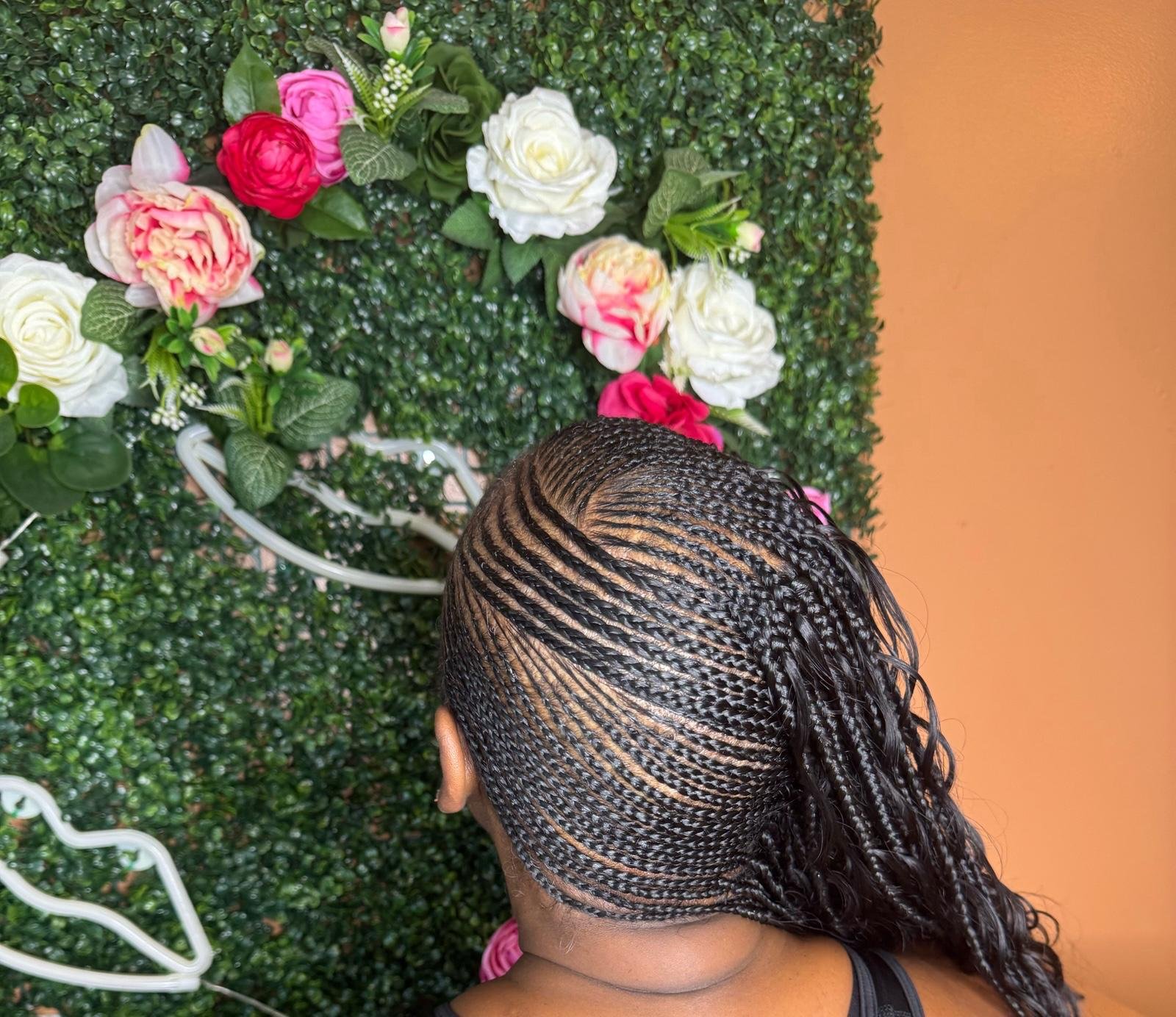 Side cornrows back view by Joyce Braids
